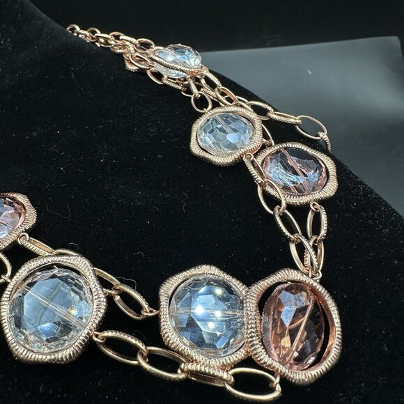 Joan Rivers Rose Gold Tone Long Station Necklace Faceted Acrylic Rhinestone 49" - Picture 7 of 12